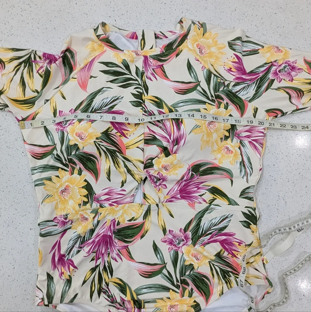NWT Freshwater Floral One Piece Swimsuit Long Sleeve Bathing Suit Yellow XXL